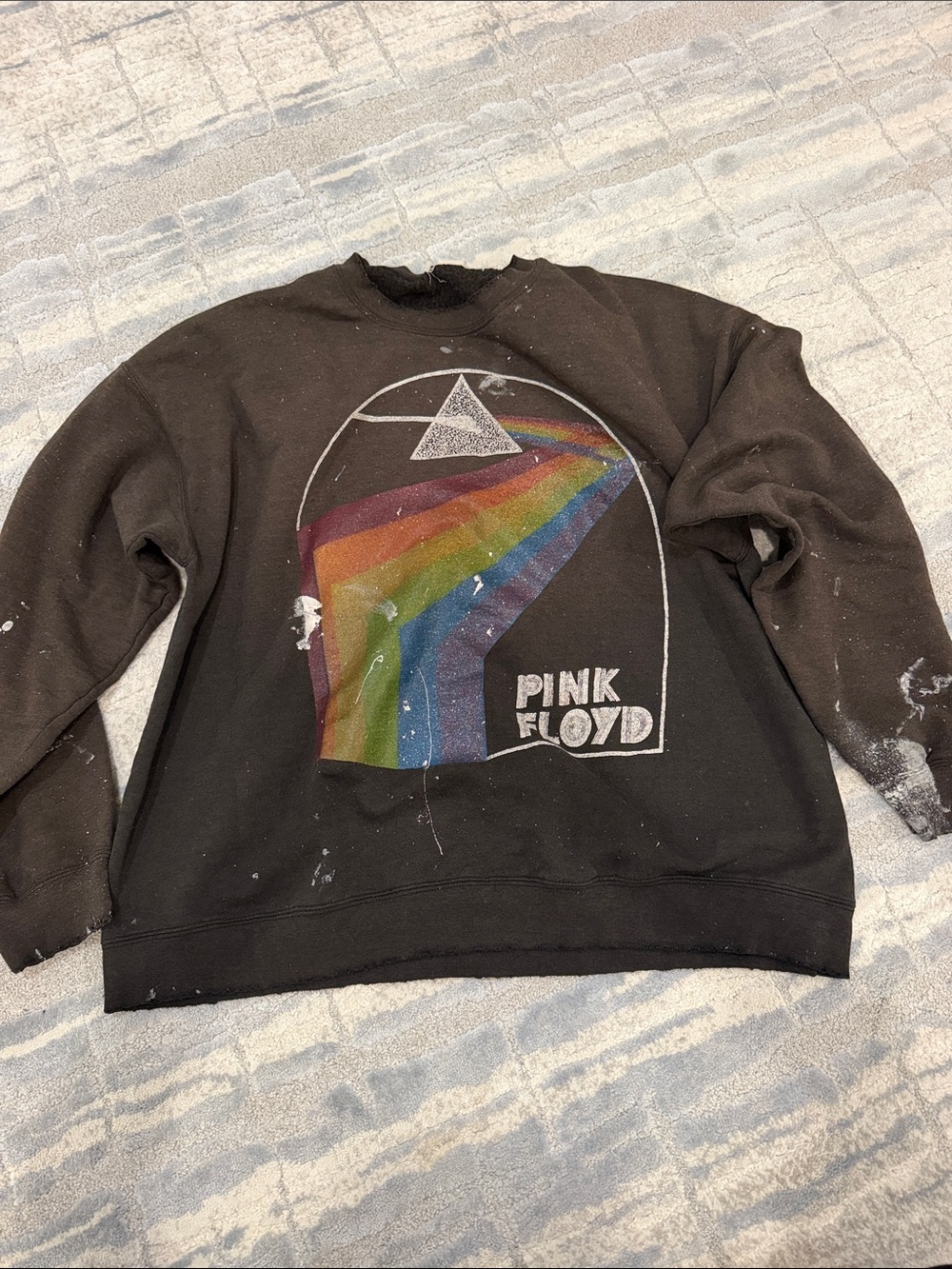 Madeworn Pink Floyd Black Sweatshirt with Rainbow Prism Graphic
